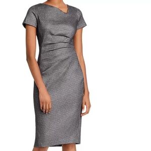 Donna Karan NY Asymmetric Pleated sheath dress sz 6 Charcoal Metallic